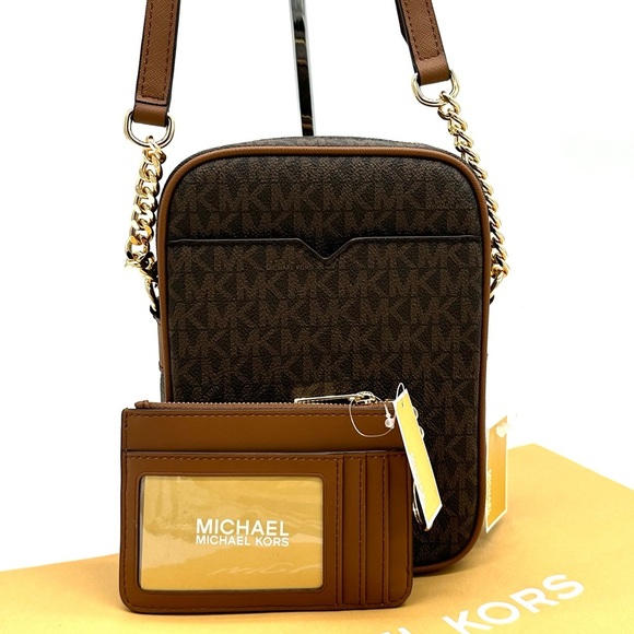 Michael Kors Medium NS Chain Xbody Bag & Small TZ Coinpouch w/ID Brown/Gold - Picture 5 of 14